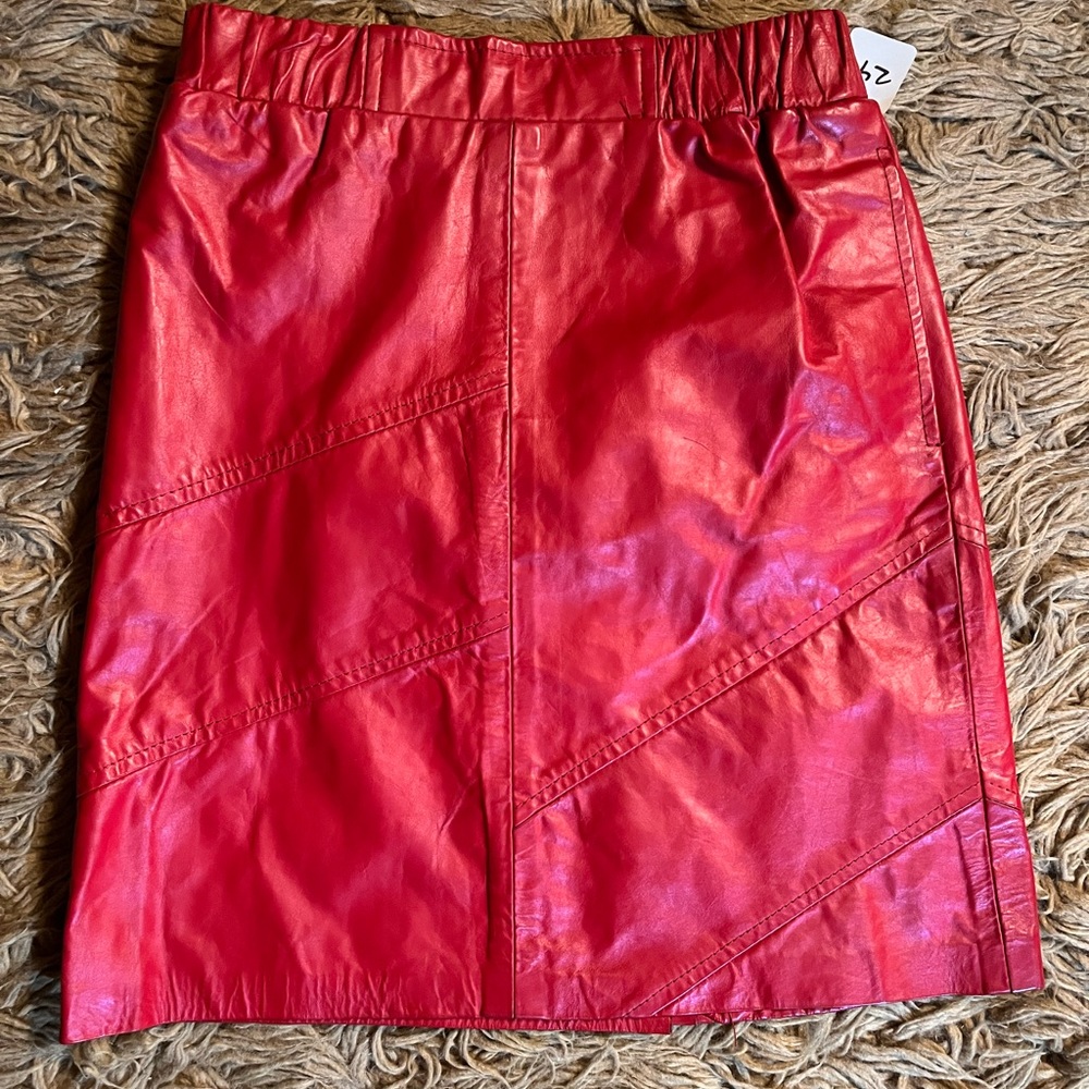 Vintage red leather mini skirt